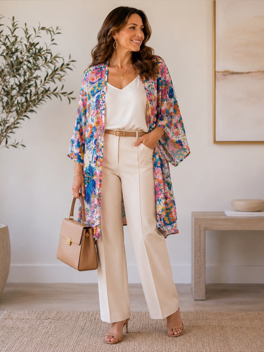 Relipop Floral Chiffon Kimono Cardigan Multicolor Sheer Cover Up 
Size:XXL